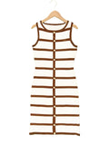 Contrast-color Striped Sleeveless Crew-neck Single-breasted Dress