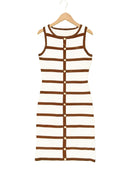 Contrast-color Striped Sleeveless Crew-neck Single-breasted Dress