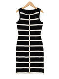 Contrast-color Striped Sleeveless Crew-neck Single-breasted Dress