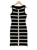 Contrast-color Striped Sleeveless Crew-neck Single-breasted Dress