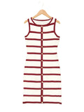Contrast-color Striped Sleeveless Crew-neck Single-breasted Dress