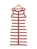 Contrast-color Striped Sleeveless Crew-neck Single-breasted Dress