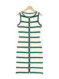 Contrast-color Striped Sleeveless Crew-neck Single-breasted Dress