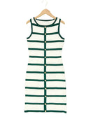 Contrast-color Striped Sleeveless Crew-neck Single-breasted Dress